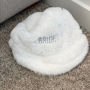White Faux Fur Bride Hat